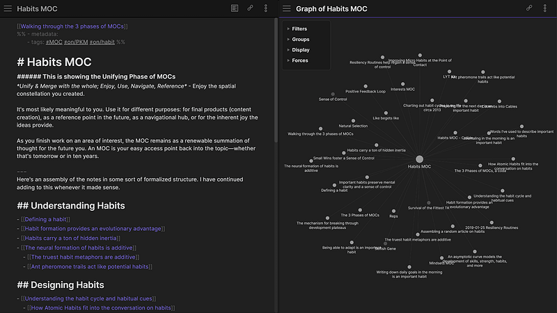 Graph view showcasing note connections in Obsidian