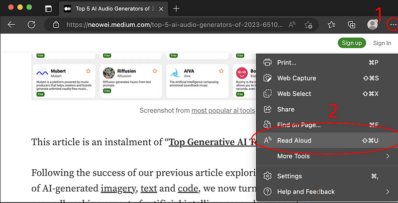 Accessing Voice Settings in Edge