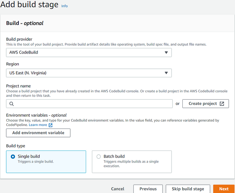 Creating a CodeBuild project for the CI/CD pipeline