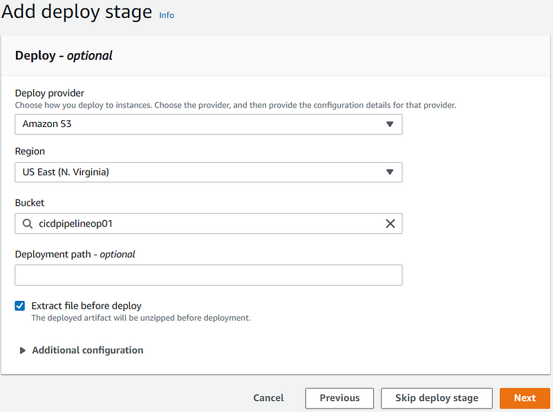 Configuring deployment settings in CodePipeline