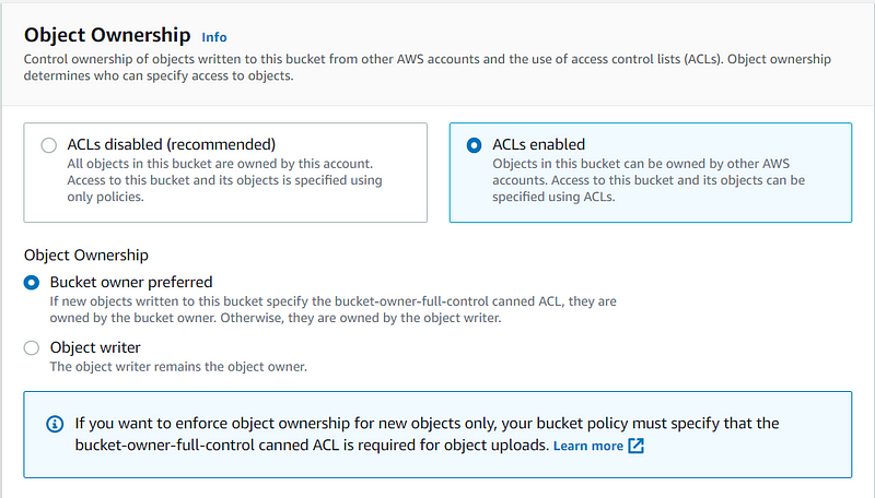 Adjusting public access settings for the S3 bucket