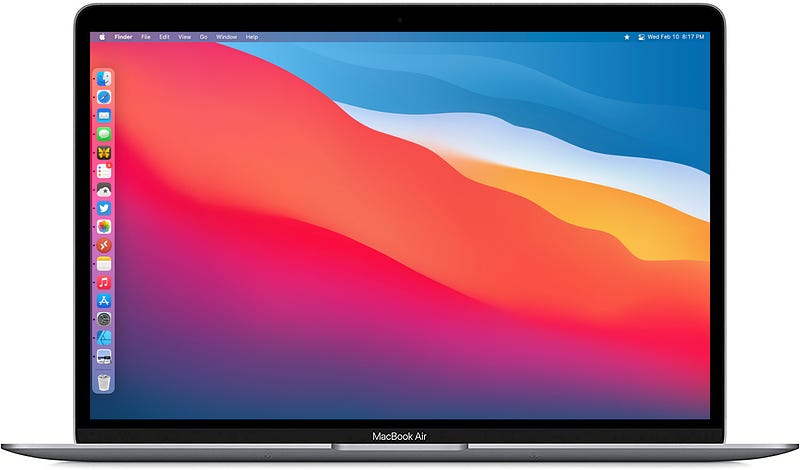 Brightly colored Big Sur wallpaper on MacBook Air