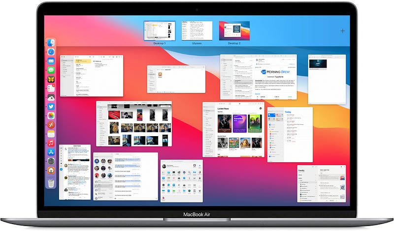 Multiple app windows open on MacBook Air