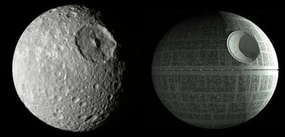 Iapetus resembling the Death Star