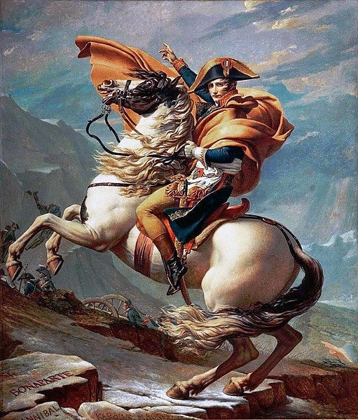 Artwork of Napoleon crossing the Alps