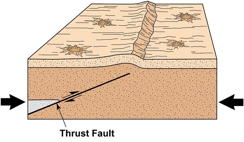 Diagram of thrust faults on the Moon