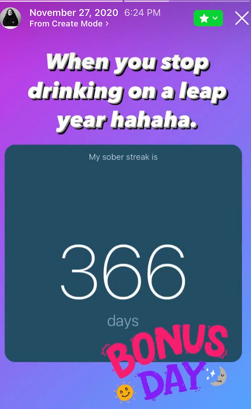 Instagram stories celebrating sobriety