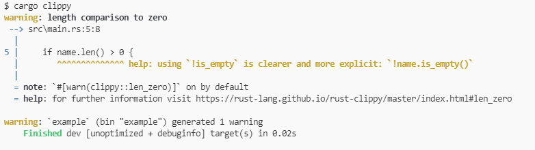 Clippy Warning Example
