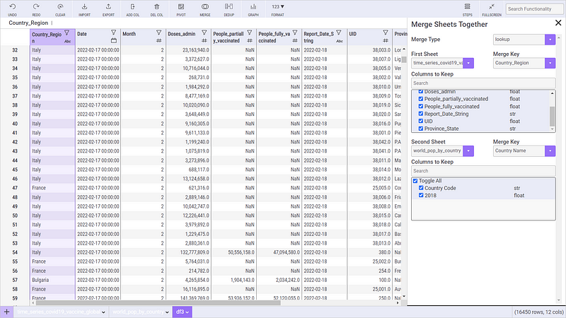 Merging datasets in Mito.