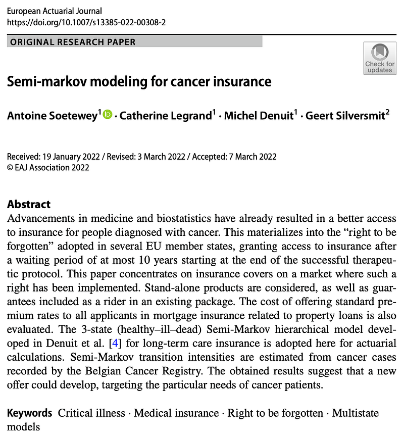 Semi-Markov modeling for cancer insurance research