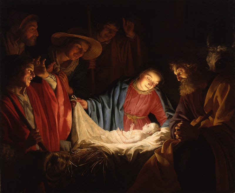 Artwork depicting the Adoration of the Shepherds by Gerard van Honthorst