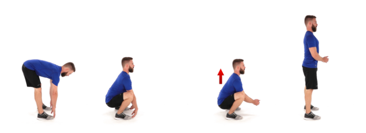 Toe touch squat-to-stand exercise